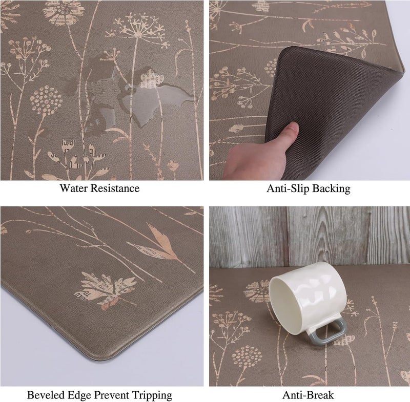 Rempry Floral Kitchen Mats for Floor Non Slip Kitchen Rugs and Mat Set of 2 Waterproof Cushioned Anti Fatigue Kitchen Mat 17x4717x29 Brown - Image 4