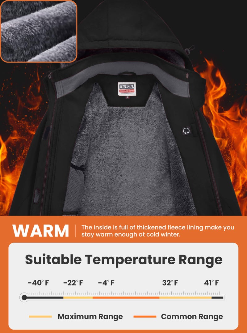 WULFUL Women's Waterproof Ski Jacket Warm Winter Coats Windproof Winter Jackets for Women Fleece Lined Windbreaker with Hood - Image 4