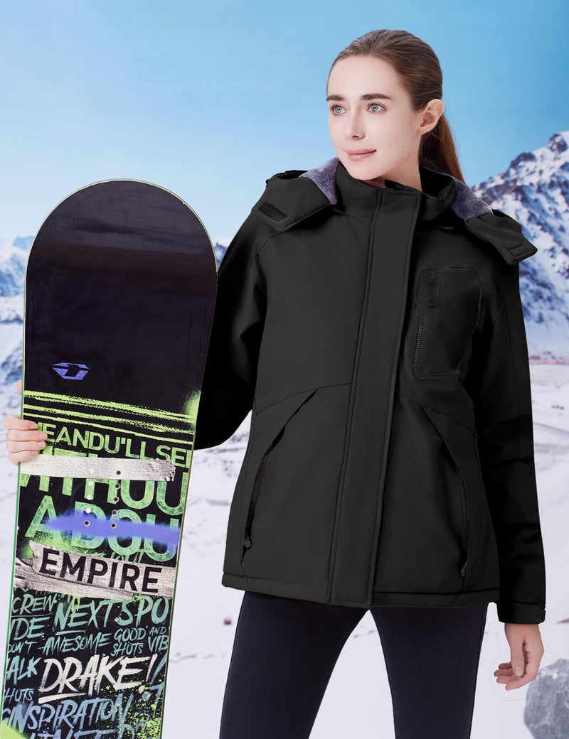 WULFUL Women's Waterproof Ski Jacket Warm Winter Coats Windproof Winter Jackets for Women Fleece Lined Windbreaker with Hood - Image 2