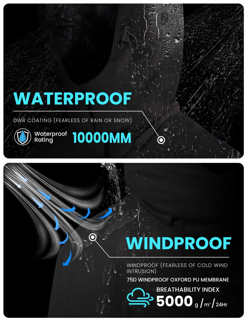 WULFUL Women's Waterproof Ski Jacket Warm Winter Coats Windproof Winter Jackets for Women Fleece Lined Windbreaker with Hood - Image 3