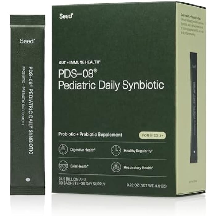 Seed PDS-08 Pediatric Daily Synbiotic - Fiber-Based Prebiotic & Probiotic for Kids - Digestive Health, Regularity, Constipation Relief - Ages 3-17 - Vegan and Shelf-Stable - 30 Sachets (30-Day Supply) - Image 1