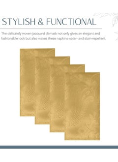 RARELY Set of 4 Gold Elegance Damask Table Fabric Napkins Handkerchief Wedding 17 x 17 Inch  - Image 4