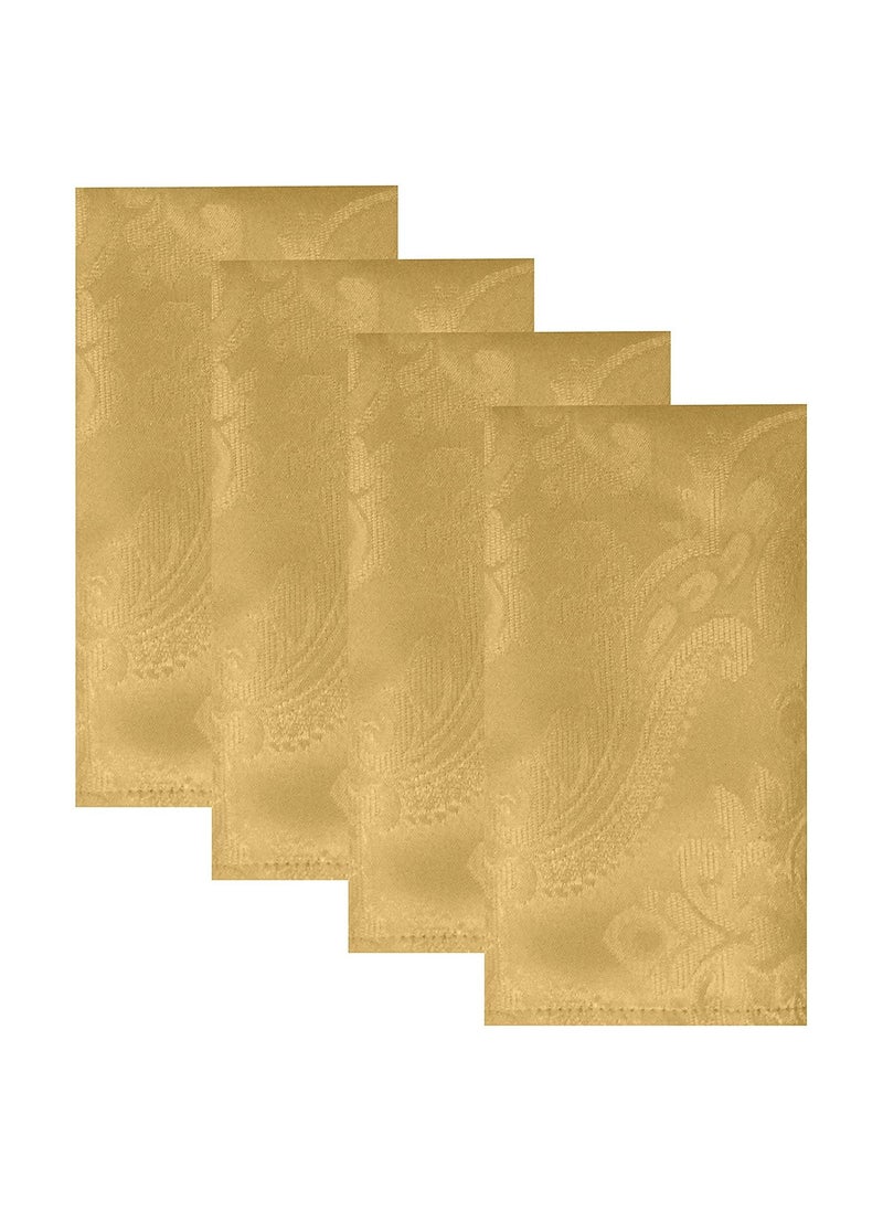RARELY Set of 4 Gold Elegance Damask Table Fabric Napkins Handkerchief Wedding 17 x 17 Inch  - Image 1