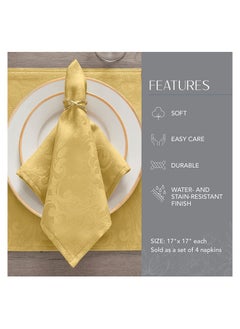 RARELY Set of 4 Gold Elegance Damask Table Fabric Napkins Handkerchief Wedding 17 x 17 Inch  - Image 3