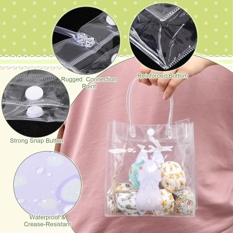 Aliceset 24pcs Happy Easter Gift Bags Bulk - Easter Clear PVC Bunny Gift Bags with Handle Reusable Candy Party Favor Totes for Snack Candy Treat Party Favor (Rabbit, 6.31"x 5.91"x 3.15") - Image 4