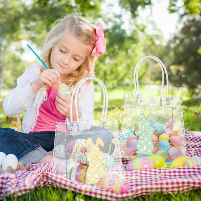 Aliceset 24pcs Happy Easter Gift Bags Bulk - Easter Clear PVC Bunny Gift Bags with Handle Reusable Candy Party Favor Totes for Snack Candy Treat Party Favor (Rabbit, 6.31"x 5.91"x 3.15") - Image 5