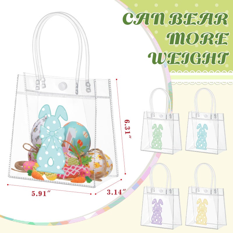 Aliceset 24pcs Happy Easter Gift Bags Bulk - Easter Clear PVC Bunny Gift Bags with Handle Reusable Candy Party Favor Totes for Snack Candy Treat Party Favor (Rabbit, 6.31"x 5.91"x 3.15") - Image 3