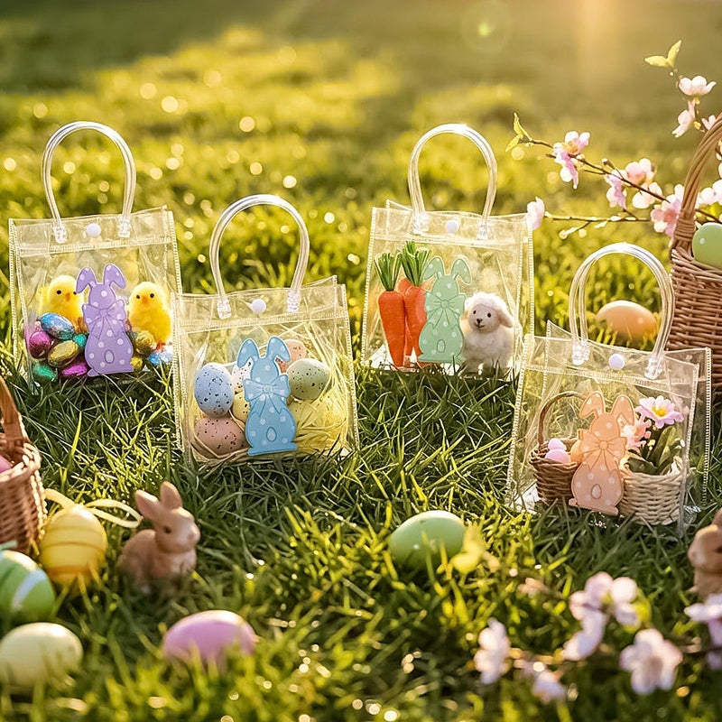 Aliceset 24pcs Happy Easter Gift Bags Bulk - Easter Clear PVC Bunny Gift Bags with Handle Reusable Candy Party Favor Totes for Snack Candy Treat Party Favor (Rabbit, 6.31"x 5.91"x 3.15") - Image 2