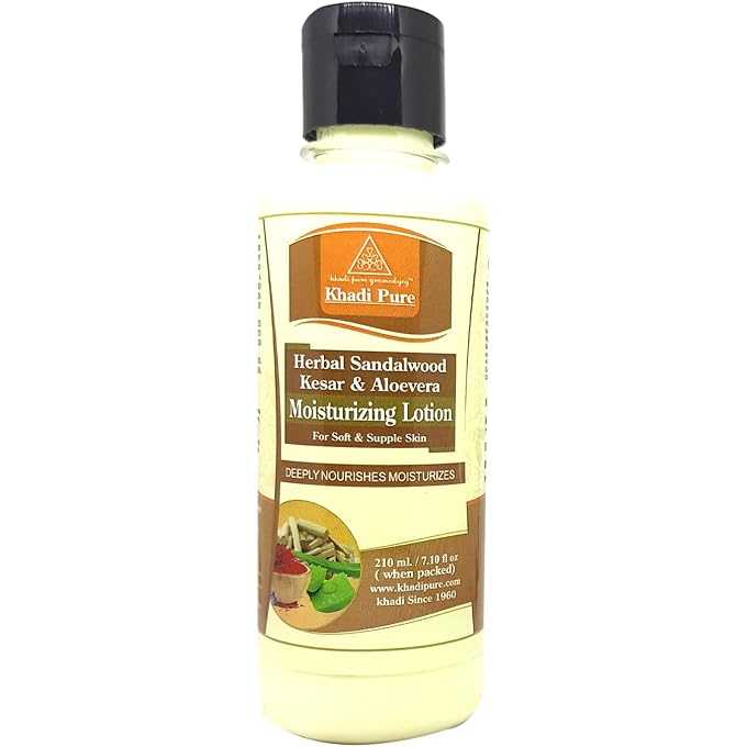 Khadi Pure Herbal Sandalwood, Kesar & Aloevera Moisturising Lotion - Spf 10 Pa+, 210 ml - Image 1