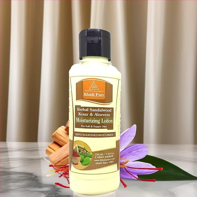 Khadi Pure Herbal Sandalwood, Kesar & Aloevera Moisturising Lotion - Spf 10 Pa+, 210 ml - Image 2