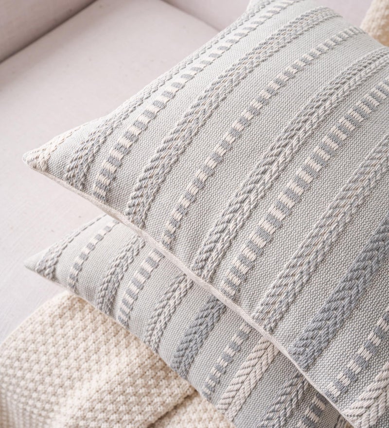 Cethom Boho Throw Pillow Covers 18x18 Inch Set of 2, Farmhouse Decorative Couch Pillow Cases, Grey Accent Pillows of Bed, Sofa Bedroom Living Room Home Decor Cushion Cover - Image 2