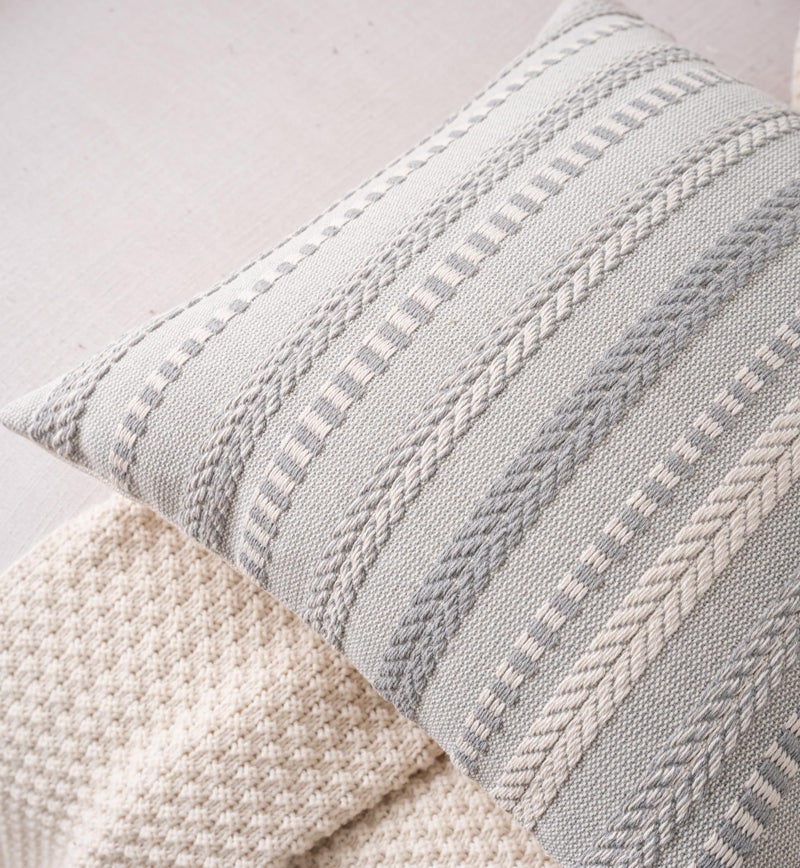 Cethom Boho Throw Pillow Covers 18x18 Inch Set of 2, Farmhouse Decorative Couch Pillow Cases, Grey Accent Pillows of Bed, Sofa Bedroom Living Room Home Decor Cushion Cover - Image 3