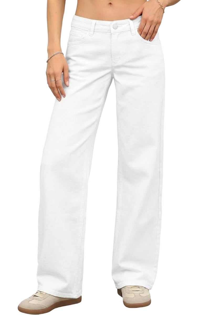 ELLEVEN Low Rise Baggy Jeans for Women Trendy Stretchy Y2K Wide Leg Jeans Boyfriend Straight Leg Denim Pants White 6 - Image 1