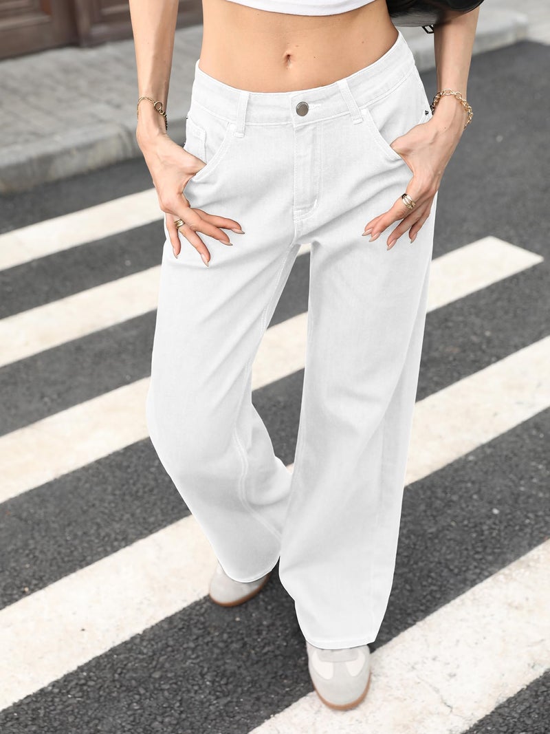 ELLEVEN Low Rise Baggy Jeans for Women Trendy Stretchy Y2K Wide Leg Jeans Boyfriend Straight Leg Denim Pants White 6 - Image 3