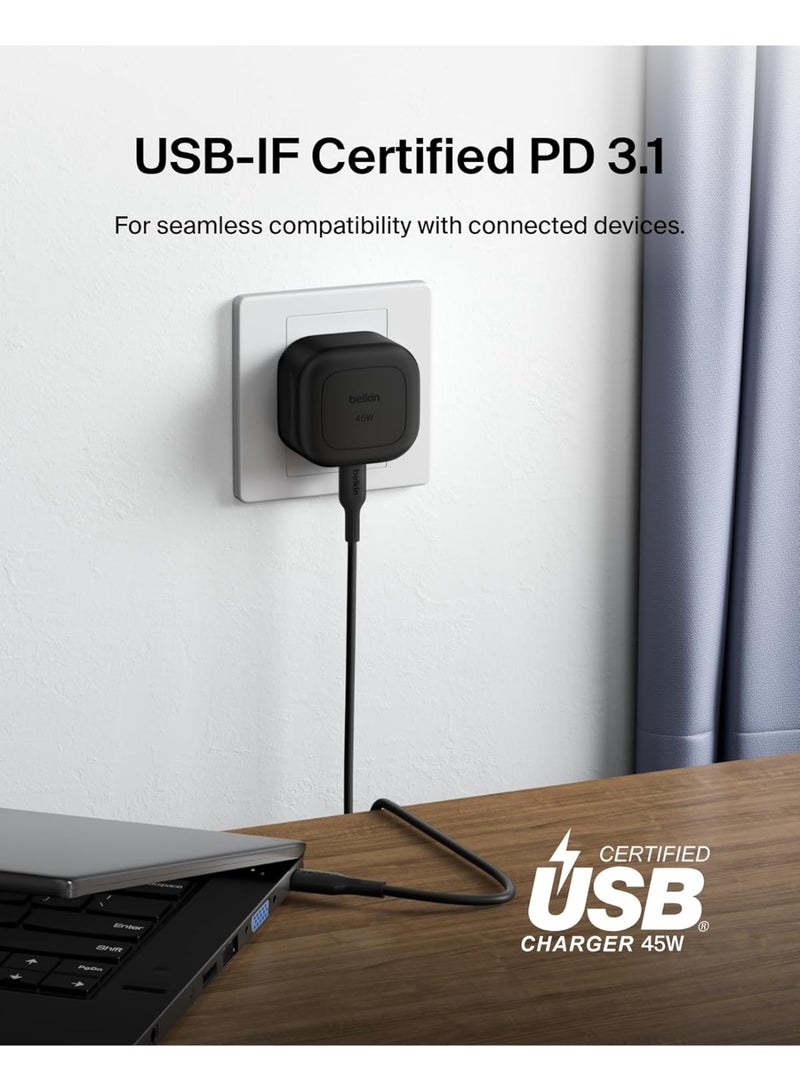 بيلكين شاحن صغير Belkin BoostCharge بقوة 45 واط، سريع بمنفذ USB-C لهاتف Apple iPhone 16، و16 Plus، و16 Pro، و16 Pro Max، و15، و15 Plus، و15 Pro، و15 Pro Max، وSamsung Galaxy S25، وiPad، وAirPods وأكثر - أسود - Image 5