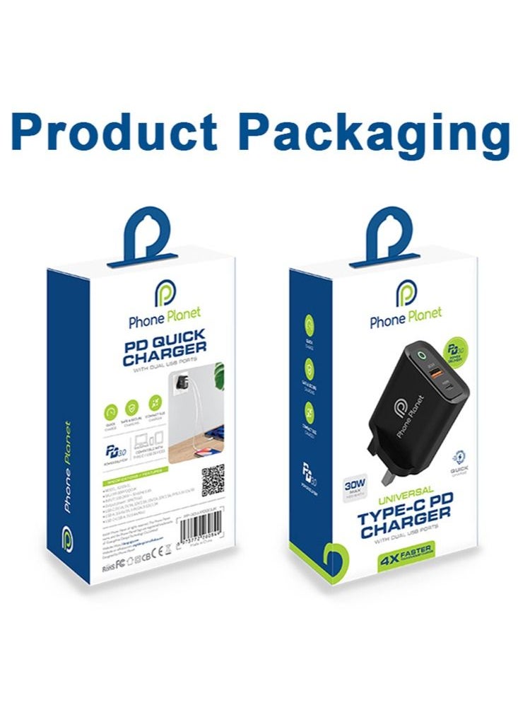 Phone Planet - Phone Planet 30W ultra fast black wall charger to charge smart devices quickly and easily to use - Image 1