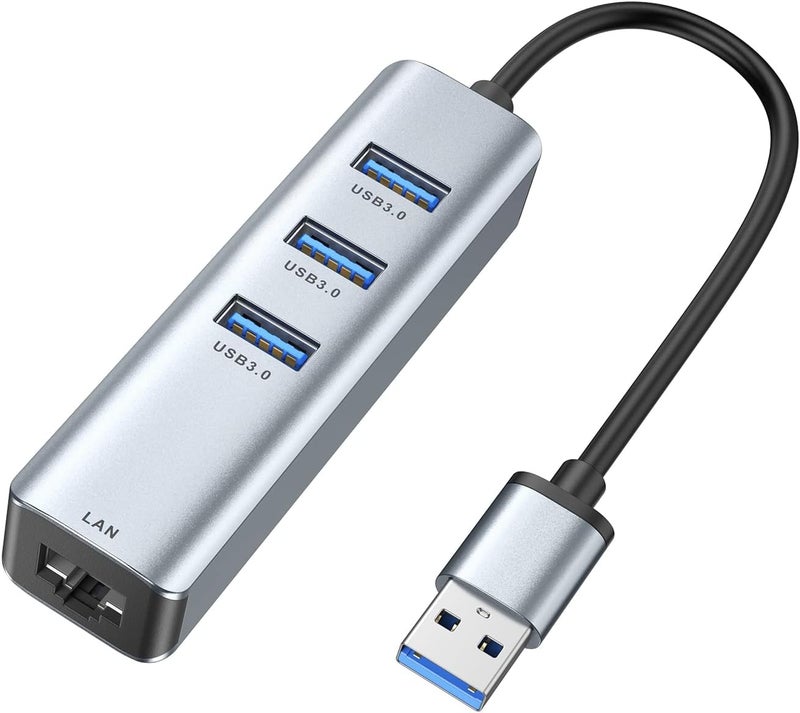 ABLEWE USB 3.0 to Ethernet Adapter, 3-Port USB 3.0 Hub with RJ45 10/100/1000 Gigabit Ethernet Adapter Support Windows 10,8.1,Mac OS, Surface Pro,Linux,Chromebook and More - Image 1