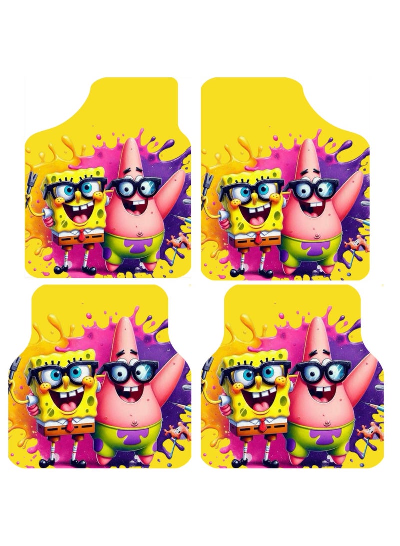 Generic MT Best Buy SpongeBob & Patrick Car Floor Mats – 4-Piece Set, Universal Fit, Non-Slip, Waterproof, Easy to Clean, Cartoon Design 