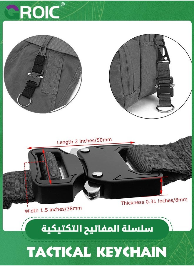 GROIC 2Pcs Military Tactical Keychain for Men with Quick Release Metal Buckle EDC Gear Clips with HK Clip and Stainless Steel Ring for Camping, Hiking, Fishing, Outdoor, Black  - Image 3