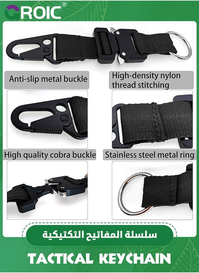 GROIC 2Pcs Military Tactical Keychain for Men with Quick Release Metal Buckle EDC Gear Clips with HK Clip and Stainless Steel Ring for Camping, Hiking, Fishing, Outdoor, Black  - Image 4