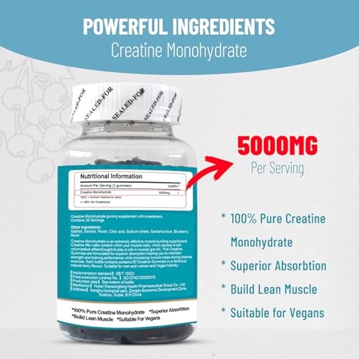 Wins Town Creatine Monohydrate Gummies 5000mg - High Strength Muscle Recovery & Strength Support, 60 Gummies - Image 4