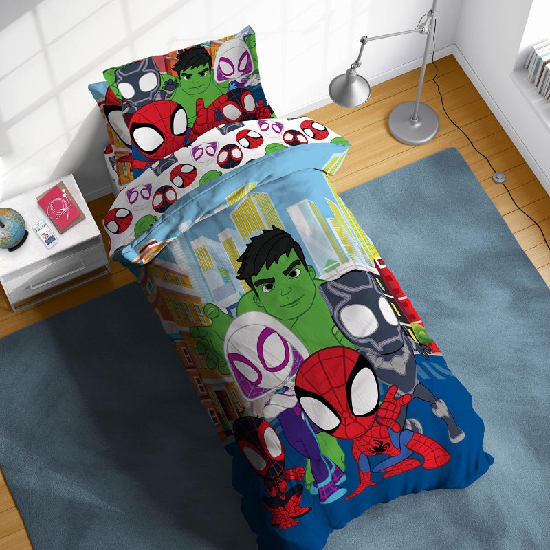 Sunny Side Up Marvel Spidey & His Amazing Friends Twin Comforter Set - 5 Piece Kids Bedding Includes Comforter, Sheets & Pillow Cover - Super Soft Superheroes Microfiber Bed Set - Image 1