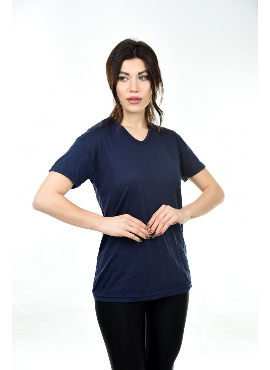 Belifanti Collection V-Neck Basic Women's T-Shirt Navy Blue  - Image 2