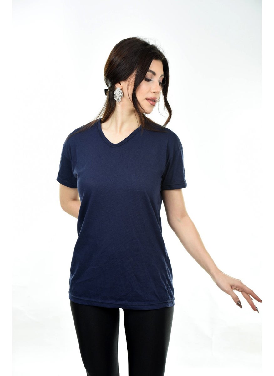 Belifanti Collection V-Neck Basic Women's T-Shirt Navy Blue  - Image 1