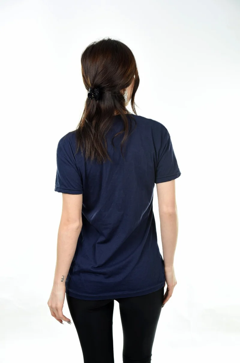 Belifanti Collection V-Neck Basic Women's T-Shirt Navy Blue