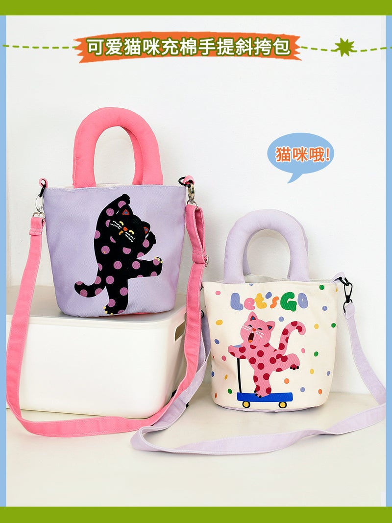 Velvet Handbag Crossbody Bag For Women Niche Bucket Bag Polka Dot Cat Phone Bag Ins Style Versatile - Image 3