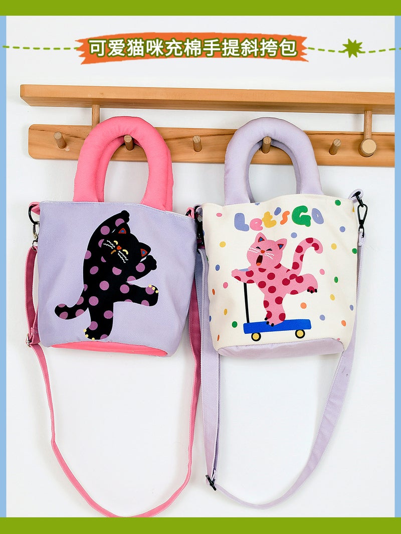 Velvet Handbag Crossbody Bag For Women Niche Bucket Bag Polka Dot Cat Phone Bag Ins Style Versatile - Image 2