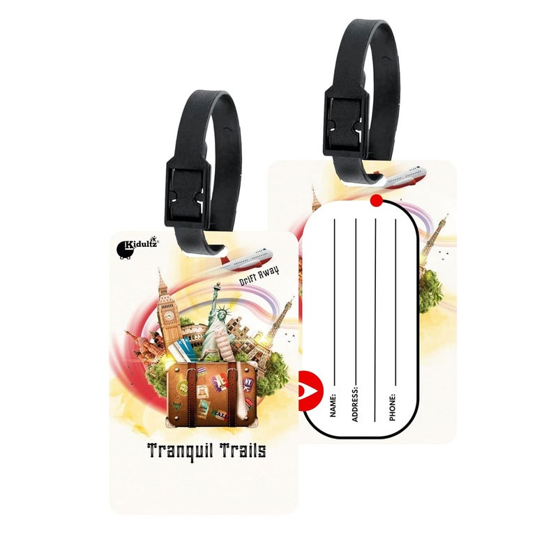 (Set of 10) Synthetic Luggage Tags with Black Strap Loop | Durable, Waterproof, Anti-Break Travel ID Tags for Suitcases, Backpacks, School & Office Bags (Model No.55)