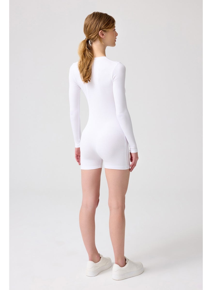 x Melodi White Ribbed Long Sleeve Short Jumpsuit Romper - pzsku/Z230B8AF9B00CB95EE277Z/45/_/1738240898/44fed38d-669d-4571-a4a0-82693b479e48