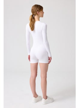 Los Ojos x Melodi White Ribbed Long Sleeve Short Jumpsuit Romper  - Image 3
