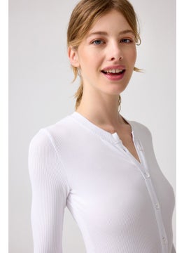 Los Ojos x Melodi White Ribbed Long Sleeve Short Jumpsuit Romper  - Image 4