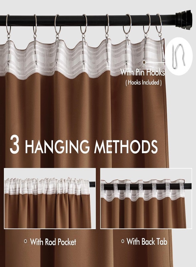 MIULEE Back Tab Blackout Curtains 96 Inch Long 2 Panels Set for Living Room Bedroom, Rod Pocket/Pinch Pleated Long Thermal Insulated Room Darkening Floor to Ceiling Drapes, W52xL96, Cappuccino Brown - Image 3