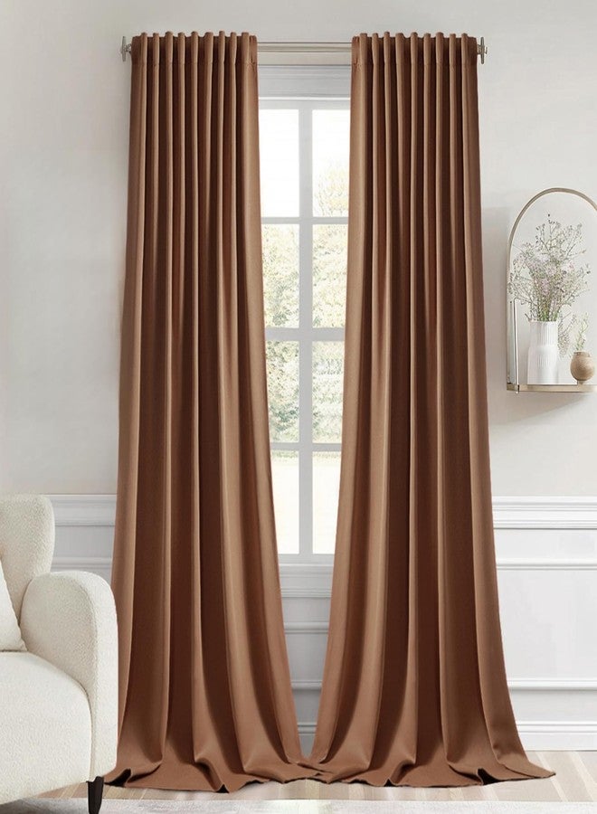 MIULEE Back Tab Blackout Curtains 96 Inch Long 2 Panels Set for Living Room Bedroom, Rod Pocket/Pinch Pleated Long Thermal Insulated Room Darkening Floor to Ceiling Drapes, W52xL96, Cappuccino Brown - Image 1