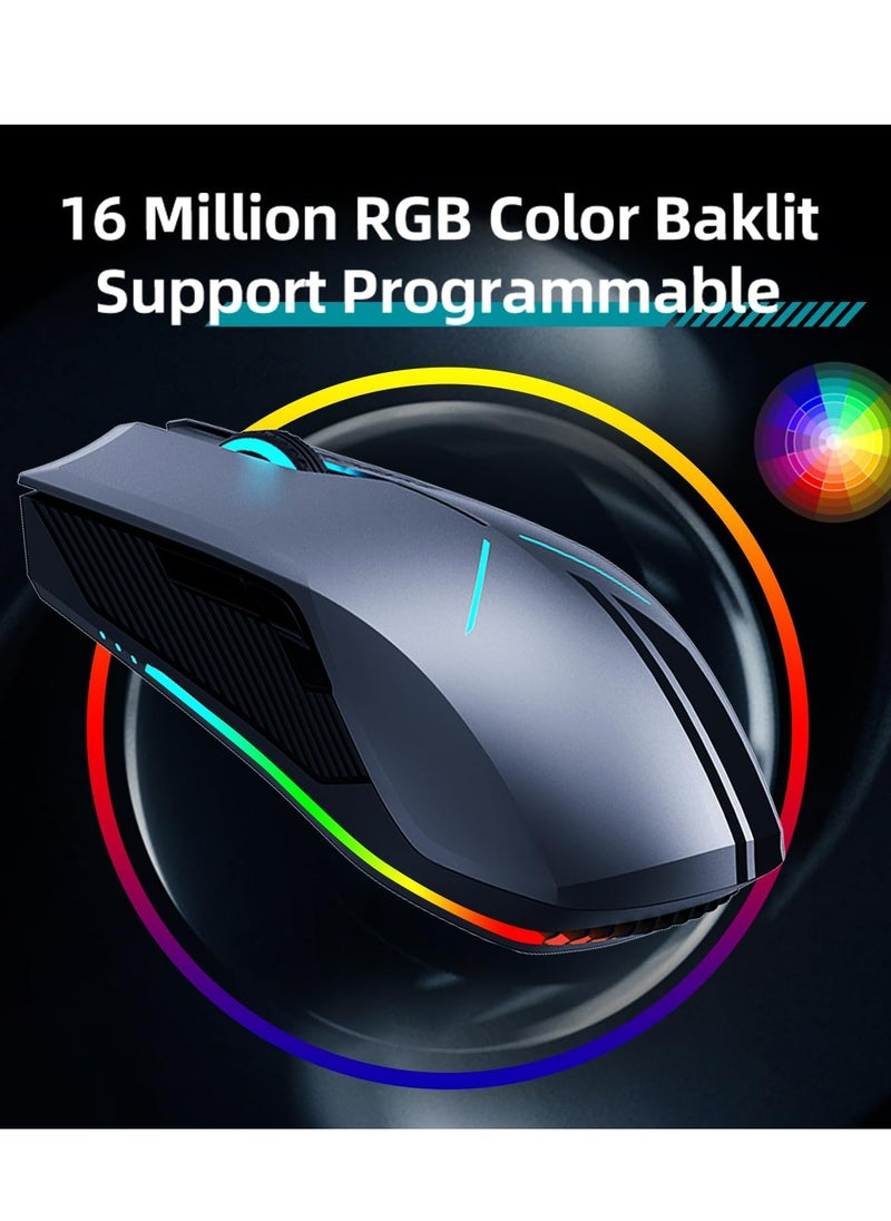 MACHENIKE - MACHENIKE M721 Gaming Mouse Wireless/Wired Computer Mouse, 10000 DPI High Speed Superlight Mouse with RGB Backlit, 2.4G/USB-C Gaming Mouse for PC and Mac (Black) - Image 1