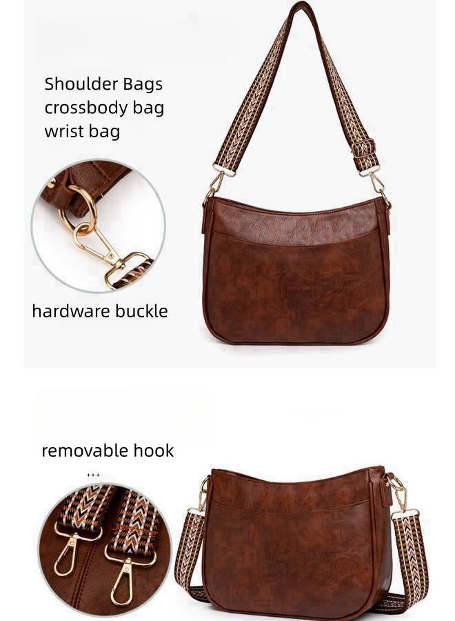 Women's Large Capacity Crossbody Bag, Ladies Adjustable Strap Hobo Bag Shoulder Bag Side Bag College Bag Tourist Bag, Retro PU Leather Hand Bag Satchel Bags for Girls/College Students(Brown) - Image 3
