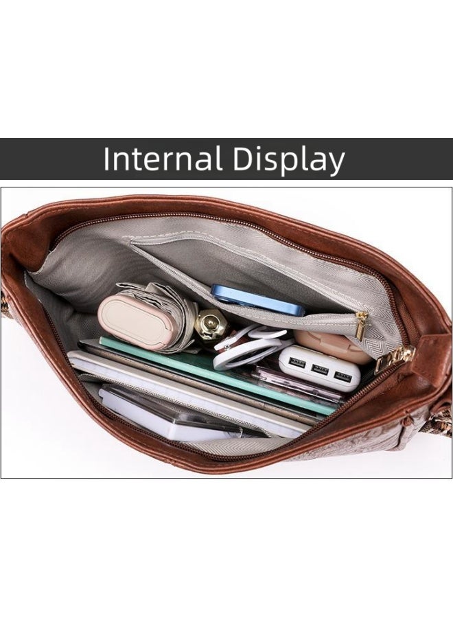 Women's Large Capacity Crossbody Bag, Ladies Adjustable Strap Hobo Bag Shoulder Bag Side Bag College Bag Tourist Bag, Retro PU Leather Hand Bag Satchel Bags for Girls/College Students(Brown) - Image 5