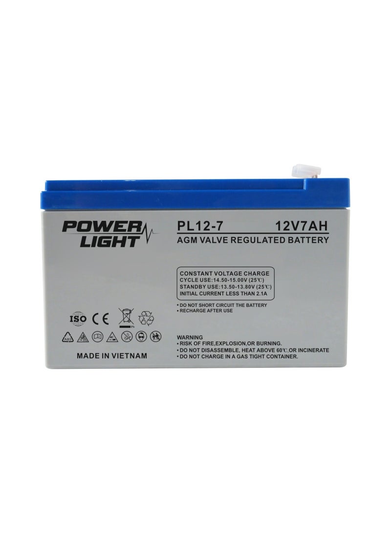 12V Battery Lead Acid Battery 12V 7Ah, AGM Sealed, Maintenance-Free Deep Cycle Rechargeable, for UPS, Solar, Alarm, Mobility & Backup Power, SLA Battery  – PL12-7