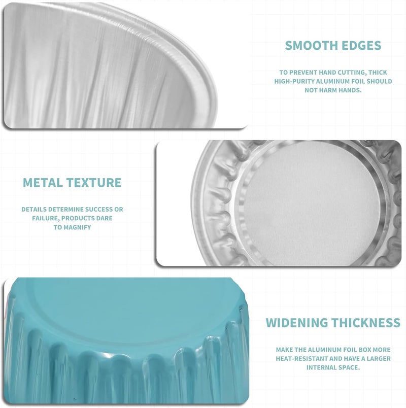 YOIYINI 50Pcs Mini Aluminum Foil Cupcake,5oz Baking Cups with Lids,Mini Cake Pans Disposable,Loaf Pans with Lids,Disposable Ramekins,Tin Cups Containers for Cupcake,Pudding,Muffin,Cheesecake (Light Blue) - Image 3