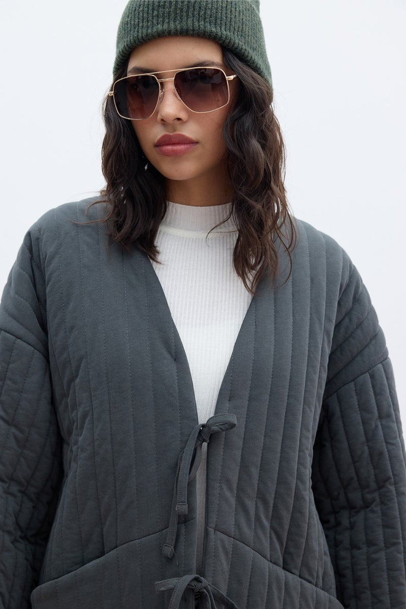 Manuka Quilted Tie Coat Anthracite  - Image 4