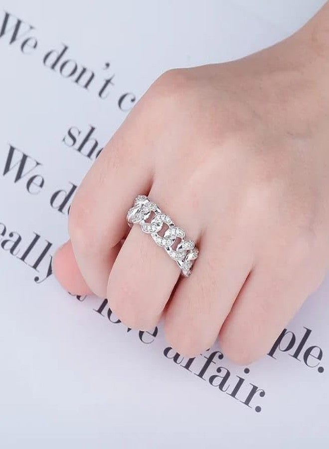 VIEN Round Cut White Cubic Zirconia Curb Chain Style Unisex Band Ring Stainless Steel Silver Plated Ring (19) - Image 3