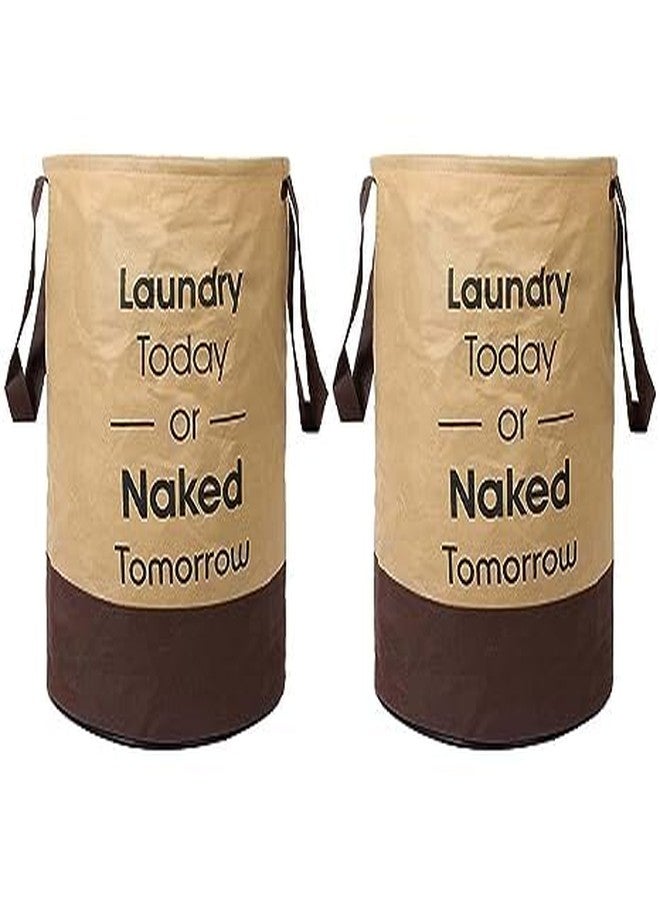Agroha Printed Waterproof Canvas Laundry Bag, Toy Storage, Laundry Basket Organizer 45L bags (Pack of 2, Brown) - Image 1