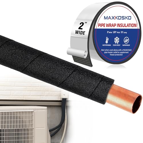 MAXKOSKO Pipe Insulation Tape, 13 Ft x 2 in Outdoor Water Pipe Wrap Insulation Roll, Foam Insulated Wrap Self-Adhesive for Pipe Freeze Protection, Heat Tape for Water Pipes, Copper PVC AC Line - Image 1