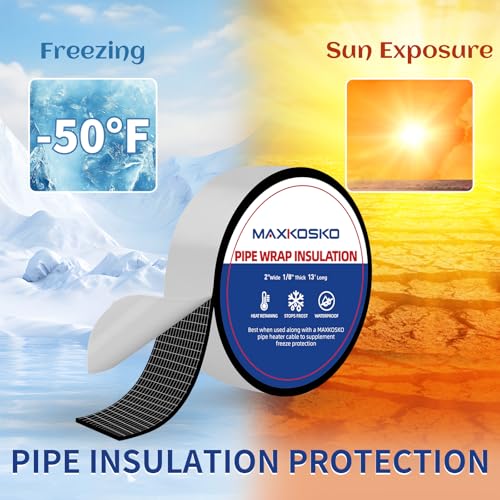 MAXKOSKO Pipe Insulation Tape, 13 Ft x 2 in Outdoor Water Pipe Wrap Insulation Roll, Foam Insulated Wrap Self-Adhesive for Pipe Freeze Protection, Heat Tape for Water Pipes, Copper PVC AC Line - Image 4