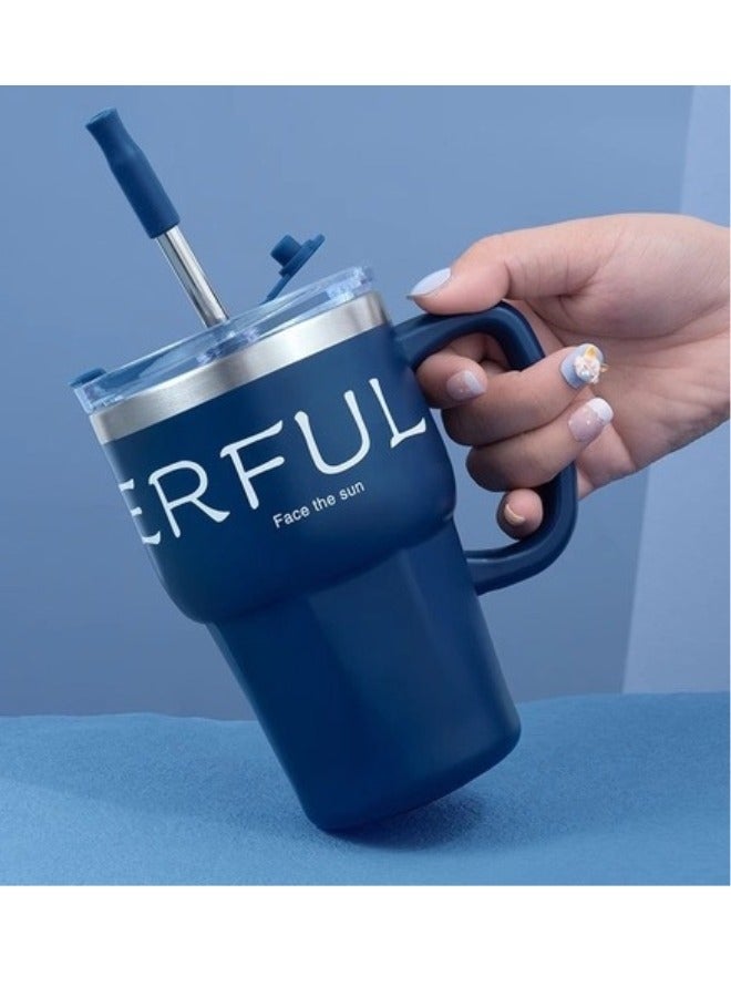 Happy Home 600ml Stainless Steel Thermal Coffee Mug with Lid and Straw, Travel Thermos Mug, Leakproof Thermos Bottle, Tea and Coffee Cup, Vacuum Flask, Insulated Mugs -Blue - Image 2
