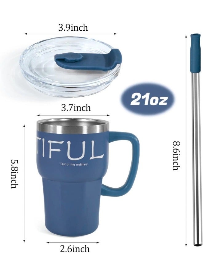 Happy Home 600ml Stainless Steel Thermal Coffee Mug with Lid and Straw, Travel Thermos Mug, Leakproof Thermos Bottle, Tea and Coffee Cup, Vacuum Flask, Insulated Mugs -Blue - Image 3