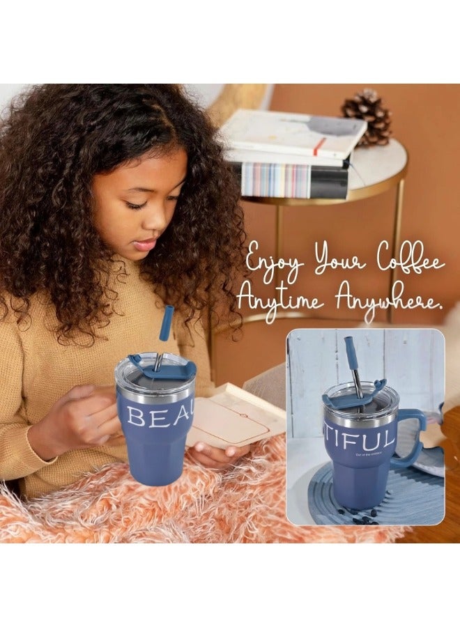 Happy Home 600ml Stainless Steel Thermal Coffee Mug with Lid and Straw, Travel Thermos Mug, Leakproof Thermos Bottle, Tea and Coffee Cup, Vacuum Flask, Insulated Mugs -Blue - Image 5